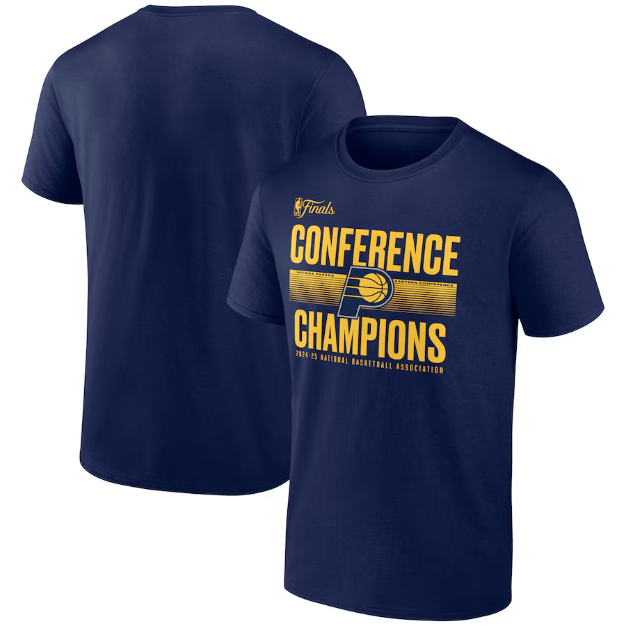 Men's Indiana Pacers Navy 2025 Eastern Conference Champions Ball Handler T-Shirt Men's Indiana Pacers Navy 2025 Eastern Conference Champions Ball Handler T-Shirt